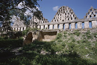 House of the Doves back Side at Uxmal Ruins - uxmal mayan ruins,uxmal mayan temple,mayan temple pictures,mayan ruins photos